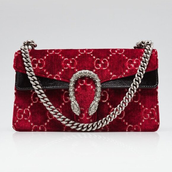 Gucci Red GG Embossed Velvet Dionysus Small Shoulder Bag - Picture 1 of 11